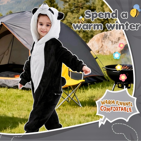 MICHLEY Panda Animal Hooded Kid’s Onesie Flannel Pajamas Costume | 110 | NEW - Picture 2 of 9